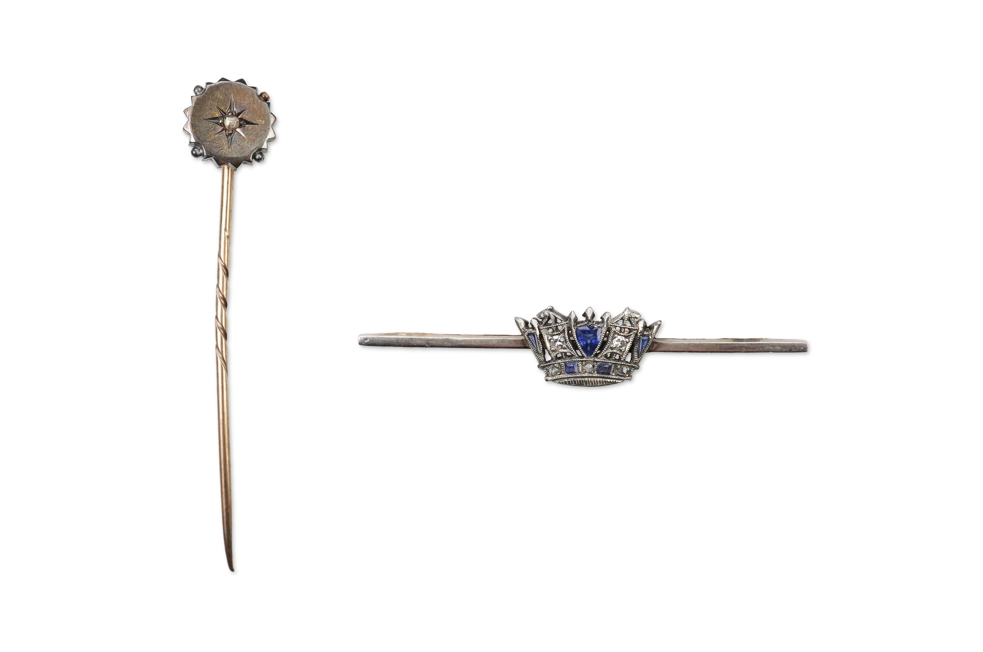 A bar brooch and a stick pin, late 19th/early 20th century